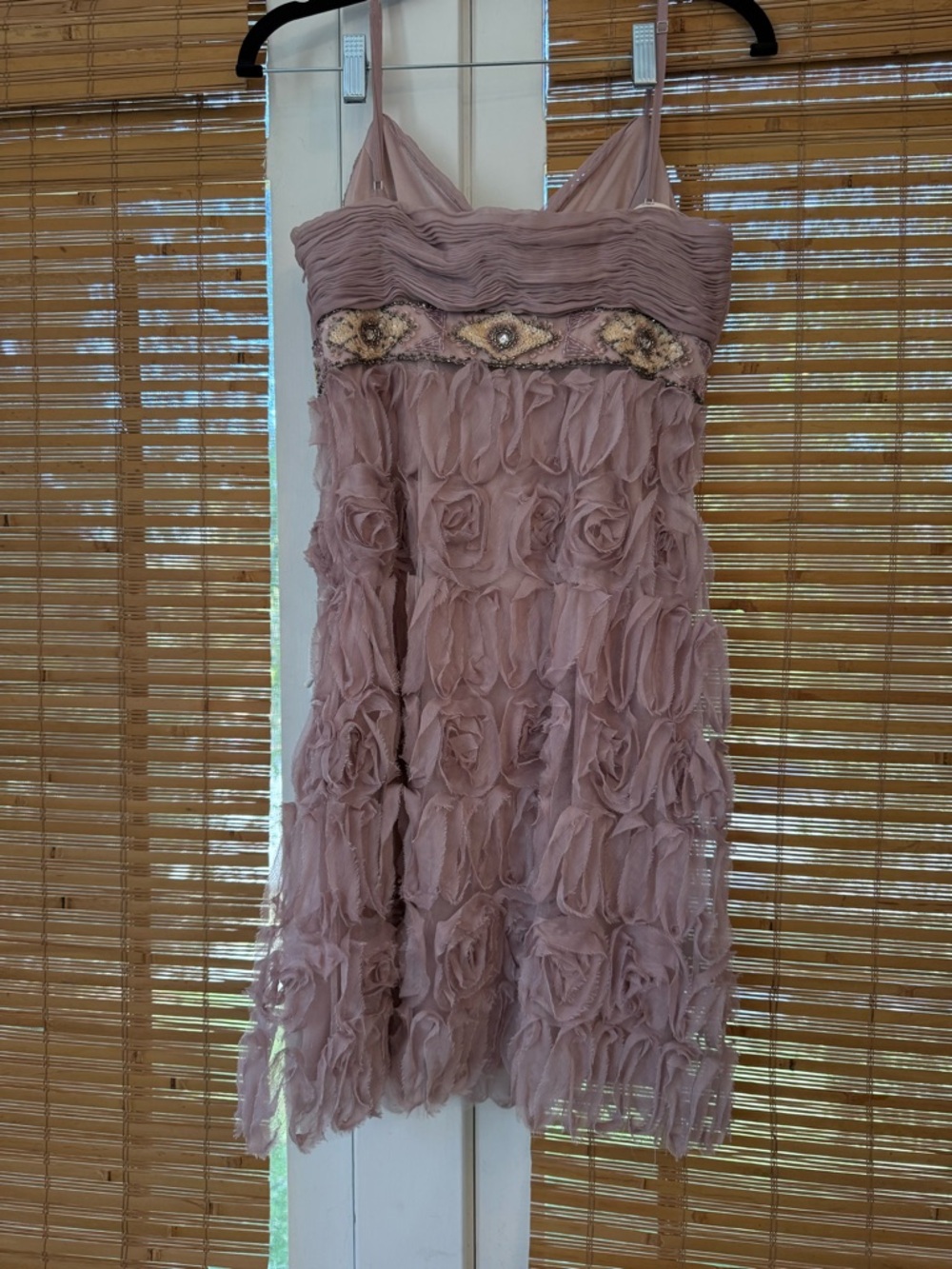 Sue Wong Dusty Rose Rosette Spaghetti Strap Mini Dress - Picture 3 of 5